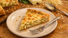 French leek tart (tarte aux poireaux) with a crisp base and creamy filling